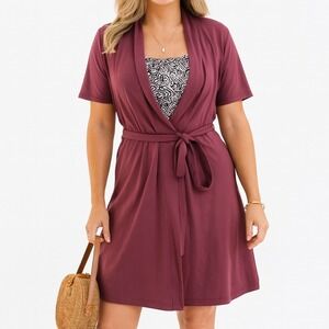 Betabrand‎ Wrap Travel Dress Dusty Violet Purple White 2 In 1 Women's Size Small